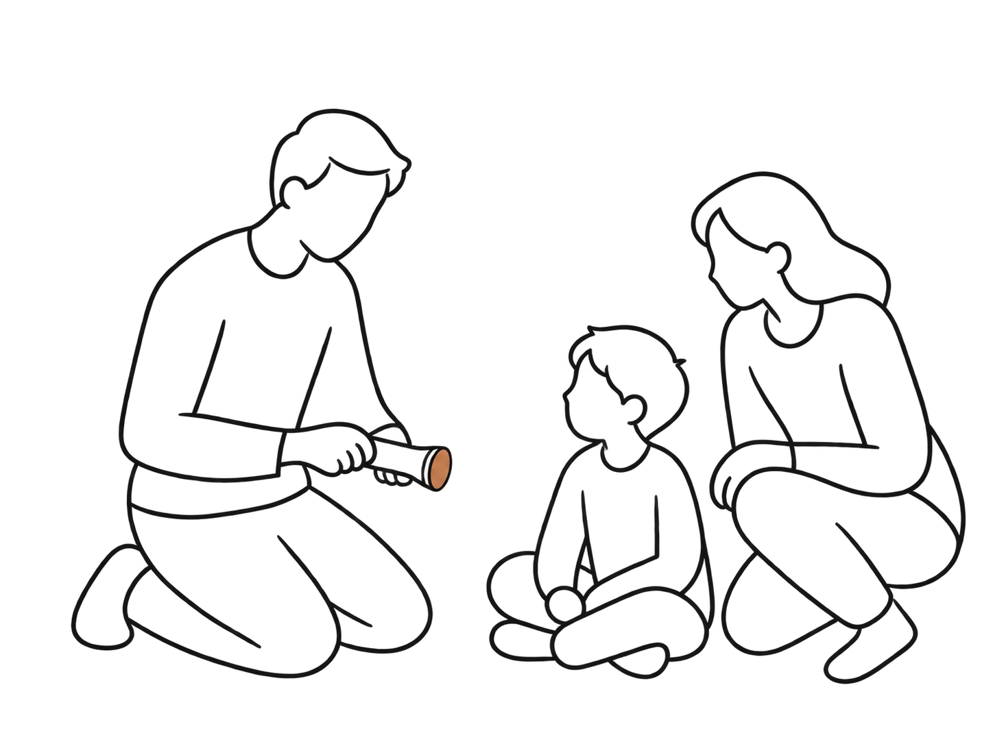 Una familia comprueba una linterna con calma.